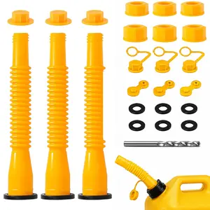 3 Kit Gas Can Spout Replacement, Flexible No-Spill Fuel Can Nozzle Kit with Vent Caps, Gaskets & Drill Bit, Fits Most 1/2/5/10 Gallon Gas Cans