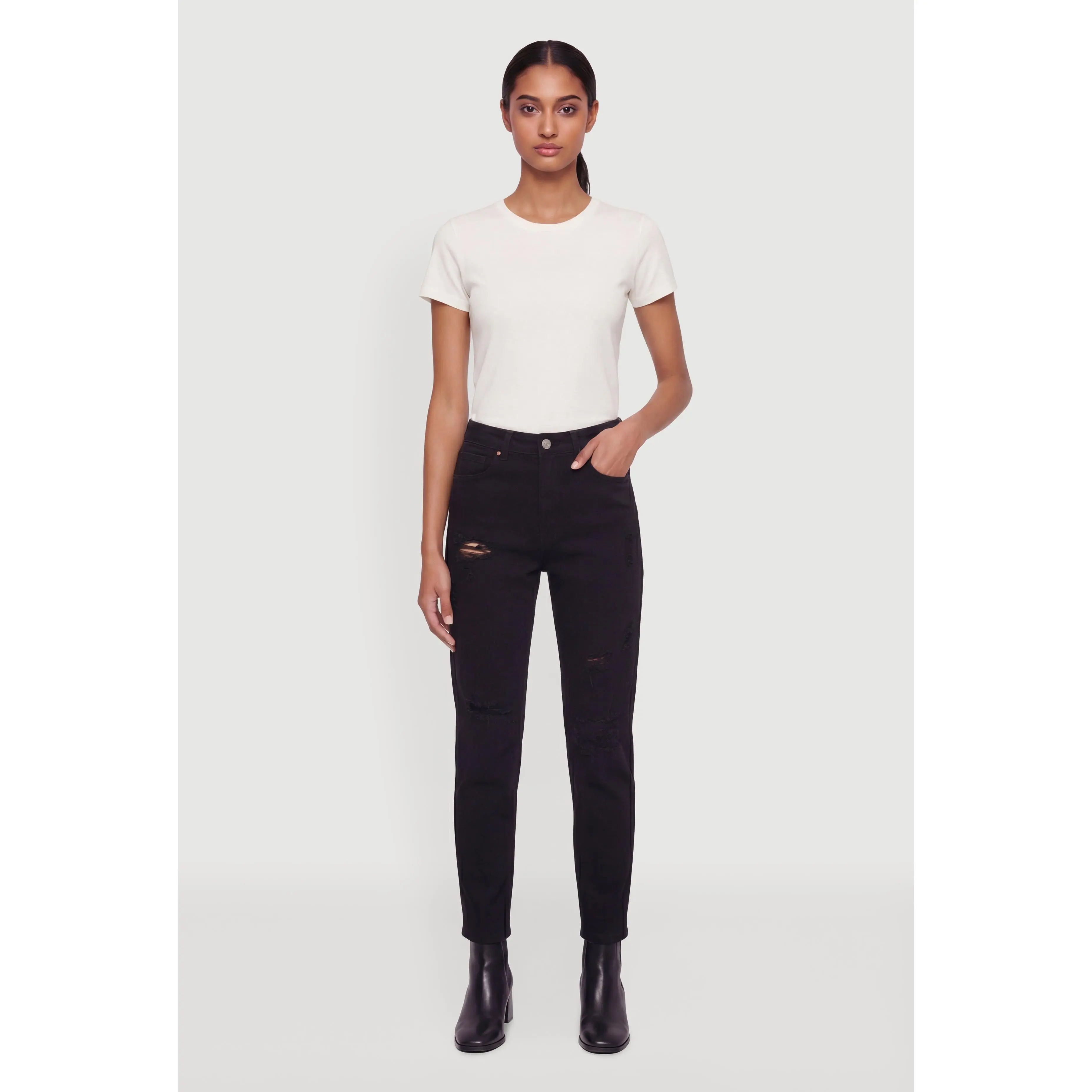 WAX High Waisted Distressed Mom Jeans