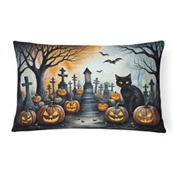 16 x 12 in. Unisex Black Cat Spooky Halloween Fabric Decorative Pillow