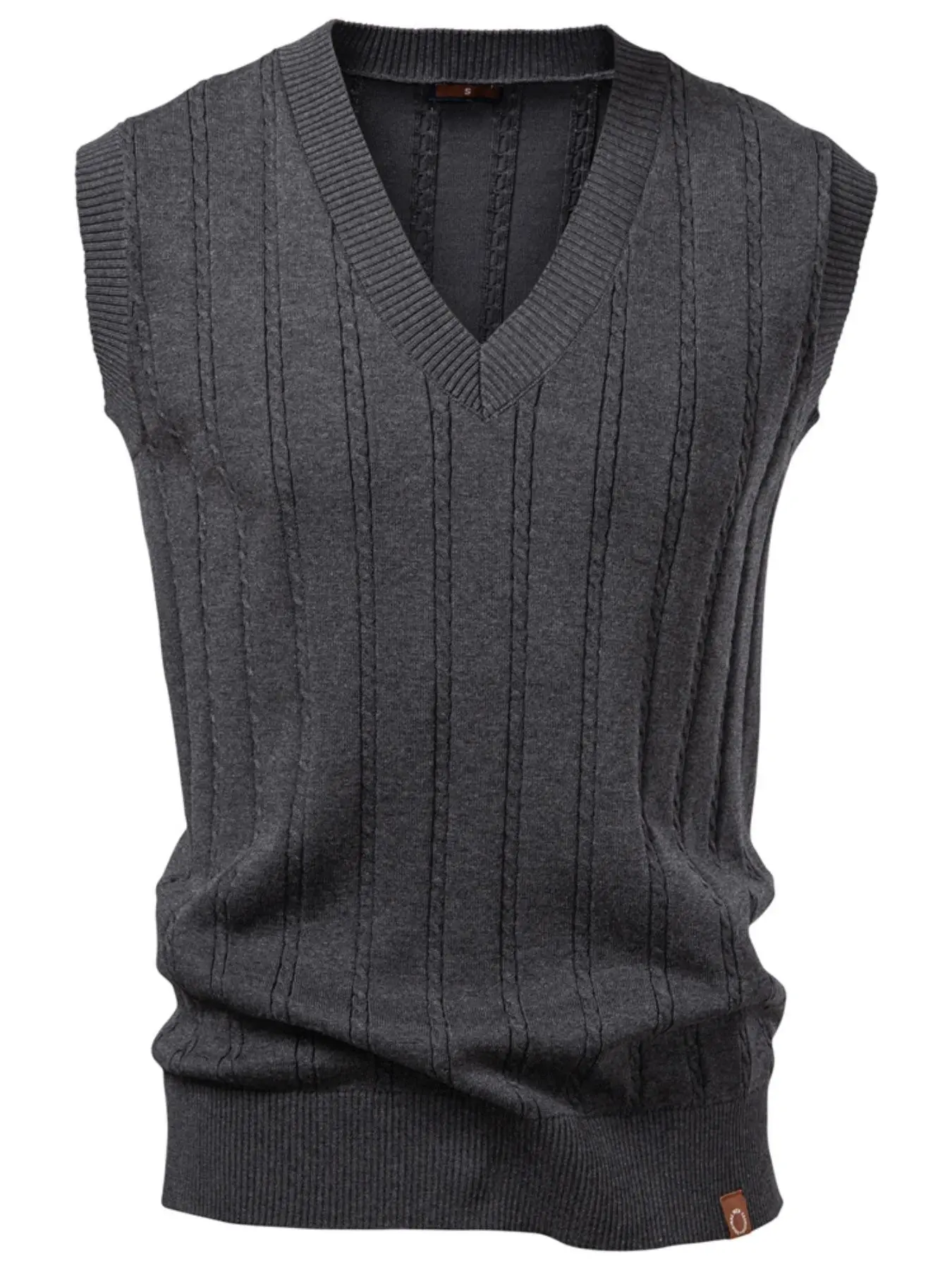 Men's casual V-neck Knit sweater vest with letter logo, comfortable fabric, suitable for men's outerwear sweater vest in autumn and winter. Men' casual sports top.