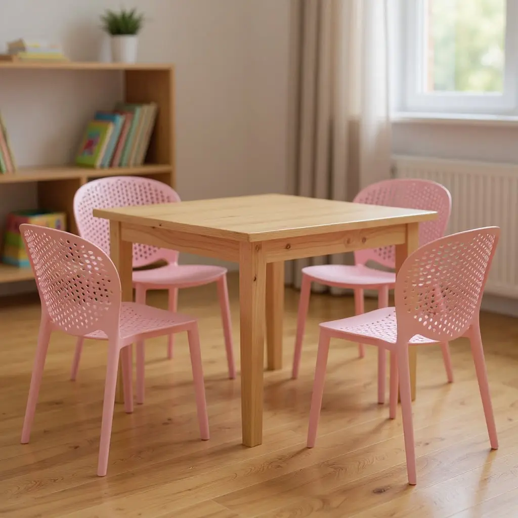 HomeRoots 554665 Modern Sturdy Heavy-Duty Plastic Juvenile Stacking Chairs - Set of 4, 23"h x 14"w x 16"d, for Children's Playrooms & Family Areas, Classrooms