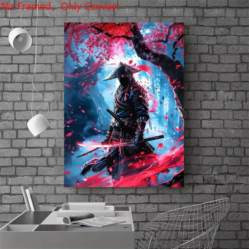 1 piece/set frameless canvas painting print poster, Japanese aesthetic art，japanese ninja samurai， a perfect gift for Home decoration loves, ideal gift for bedroom, living room, dorm hallway, kitchen, mural, wall decoration, room decor