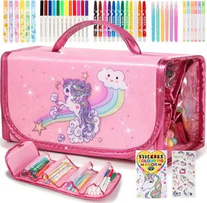 50 Pcs Fruit Scented Washable Markers Set with Coloring Book Unicorn Girls Coloring Set Art Supplies Gifts Toys for Girls Age 4 - 8 (Pink)