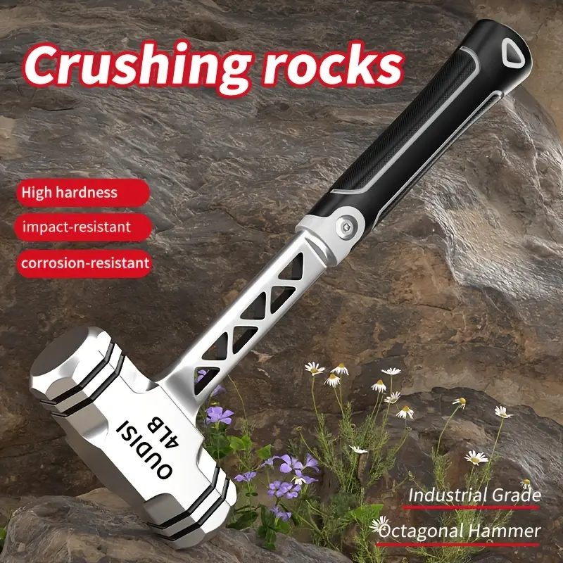 Industrial-grade octagonal hammer - 1 piece - 2/3/4 pounds - one-piece forged hollow hammer, non-slip handle, fully rust-proofed, suitable for home renovation, stone mining, demolition work, DIY projects, etc. - A must-have hand hammer for workers, Forged