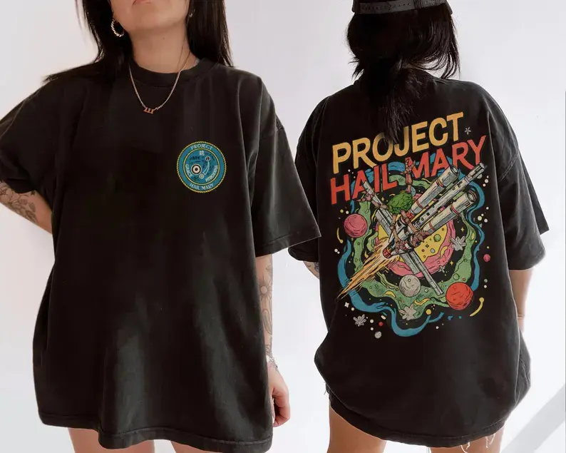 Hail Mary Book Two Sided Shirt, Rocky Amaze, Sci-Fi Book Lover Tshirt, Andy Weir Book Merch, Fist My Bump Classic Street Style Casual Streetwear, Made in USA Gift for Birthday Holiday Christmas Halloween Unisex