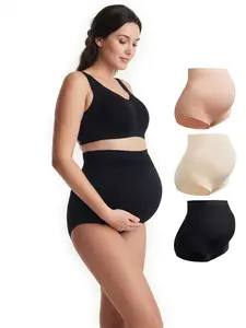 Momcozy Women's Maternity High Waist Underwear Pregnancy Seamless Soft Belly Support Panties Over Bump 3 Pack - 5 Pack