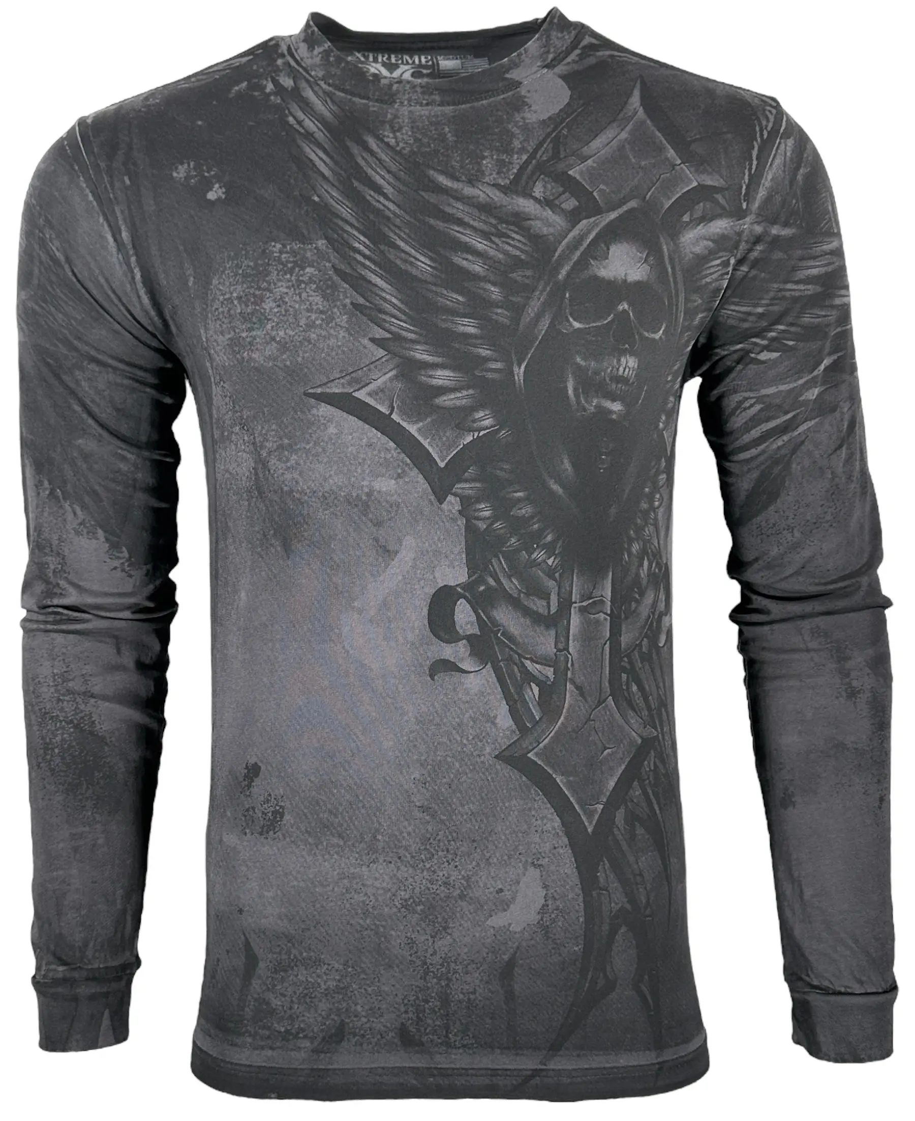 Xtreme Couture By Affliction Men's Cotton Long-Sleeve Streetwear T-Shirt - USA-Designed, Round Neck, Front-Printed Casual Fashion Chic Top, X2098, Tshirt, Printed Front