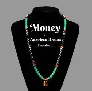 Money Attraction Necklace With GreenAventurine & Tiger Eye Pendant Healing Crystal Stone ，Anniversary, Vacation &Theme Parties Jewelry Charms Abundance Crystal bracelet，Long Chain，Sweater chain，Ideal Gift Jewelry for Men and Women