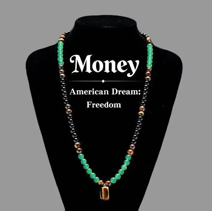 Money Attraction Necklace with Green Aventurine & Tiger Eye Pendant Healing Crystal Stone 40cm+5cm Chain Ideal Gift for Men Women Anniversary Vacation Theme Parties Jewelry Charms Abundance Crystal Bracelet Sweater Chainluck jewelrysymbolic jewelry gift