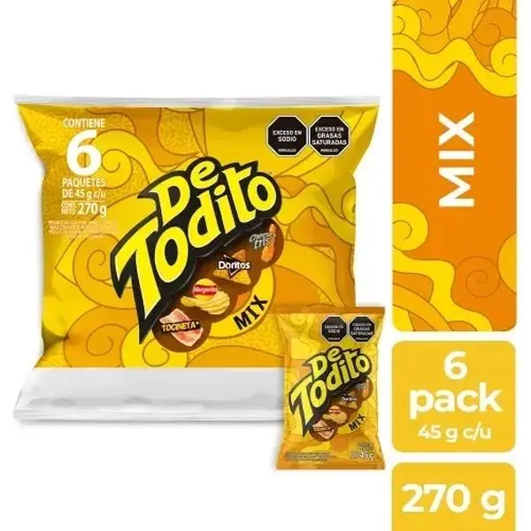 Frito Lay De Todito Snack Mix 6 Pack 45g Each Colombian Crunchy Snack Ideal for Snacking and Convenience Chips 270g Total