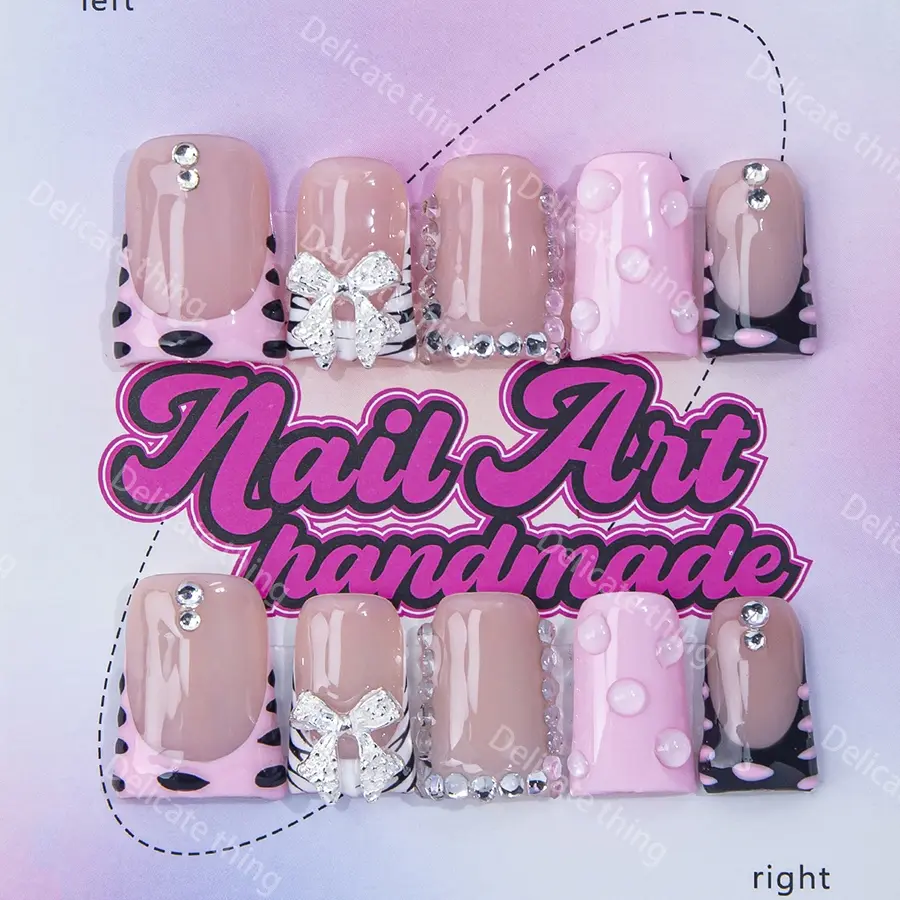 Delicatething Y2K Style Duckbill Nails, Handmade Nail Art Set, Nail Art Diy, Nail Kit, Nail Art Supplies, 4 Sizes XS S M L, 3D French Design, Perfect Gift for Women, Nail Art Kits