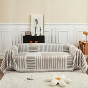 Couch Cover for Sectional Couches, 3 Cushion Sofa Cover Pet-Friendly Anti-Slip Stretchable Sofa Slipcovers Furniture Protector Fits Loveseat Recliner, 71x118 Inch (Khaki Striped)