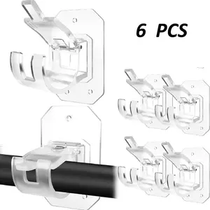 Upgrade Your Curtains with 6 Transparent No-Drill Rod Brackets, Curtain Rod Holders, Strong Adhesive Hooks for Easy Installation, Fits Poles 0.78-1.57 Inches