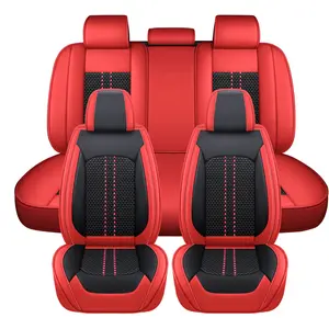 Napa Leather & Ice Silk Car 5 Seat Covers Cushions Front Rear Seats Full Set Cool Protector Breathable Pad Mat Summer Cooling, Universal For Most Car