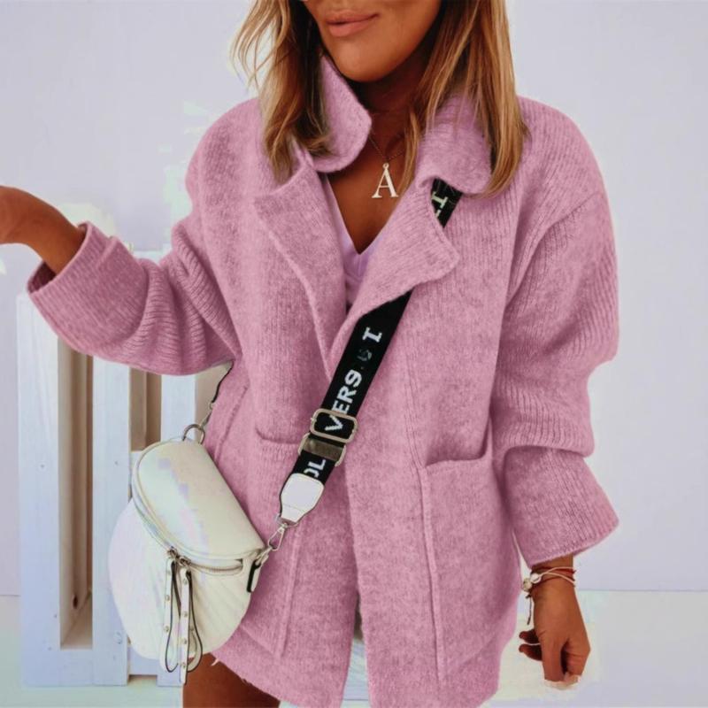 BIGWIG women's knitted cardigan, suit jacket, casual and light, loose version, front open pockets, sweater jacket, long cardigan, casual pockets, warm autumn and winter elegant sweater cardigan jacket