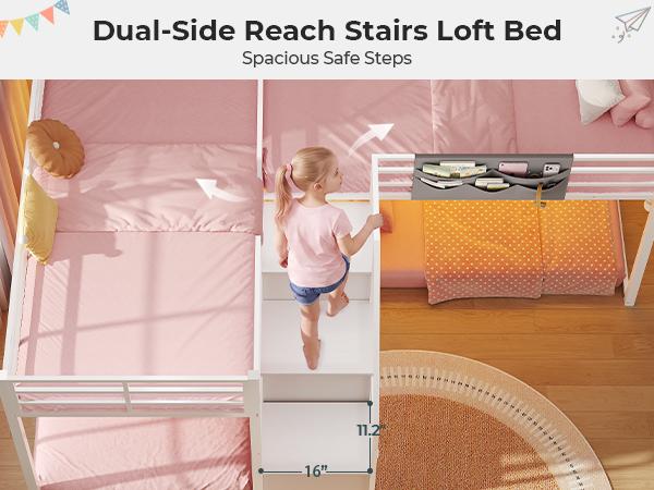 ADORNEVE L-Shaped Triple Bunk Beds Twin Size wit Staircase and 6 Drawers 3 Twin Beds with All-Around Safety Guardrails and Storage Staircase Side Storage Pocket