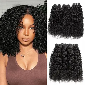 10A Kinky Curly Human Hair  14 16 18 Inch  Unprocessed Brazilian Virgin Hair 3  for Black Women Quick Weave  Extensions  Black