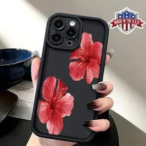 Stylish Red Hibiscus Floral Aesthetic Pattern Case for iPhone 17 16 15 14 Pro Max 13 12 11 XR XS Plus Air Slim Lightweight Shockproof Anti Drop Protective TPU Cover