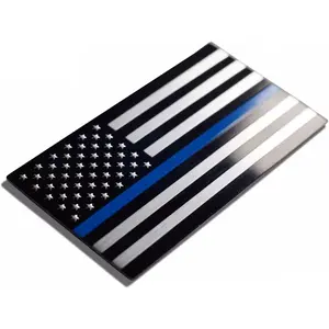 Premium Aluminum Thin Blue LINE American Flag Decal Emblem Sticker Badge 3.2"x1.75" United States Back The Blue Universal Stick On Car Truck Bumper Window Glass Patriotic Gift Made in The USA…