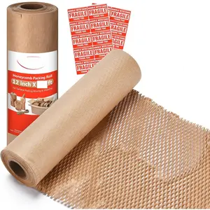 Honeycomb Packing Paper  12" x 65' Moving Paper Bubble Cushioning Wrap with 20 Fragile Sticker Labels