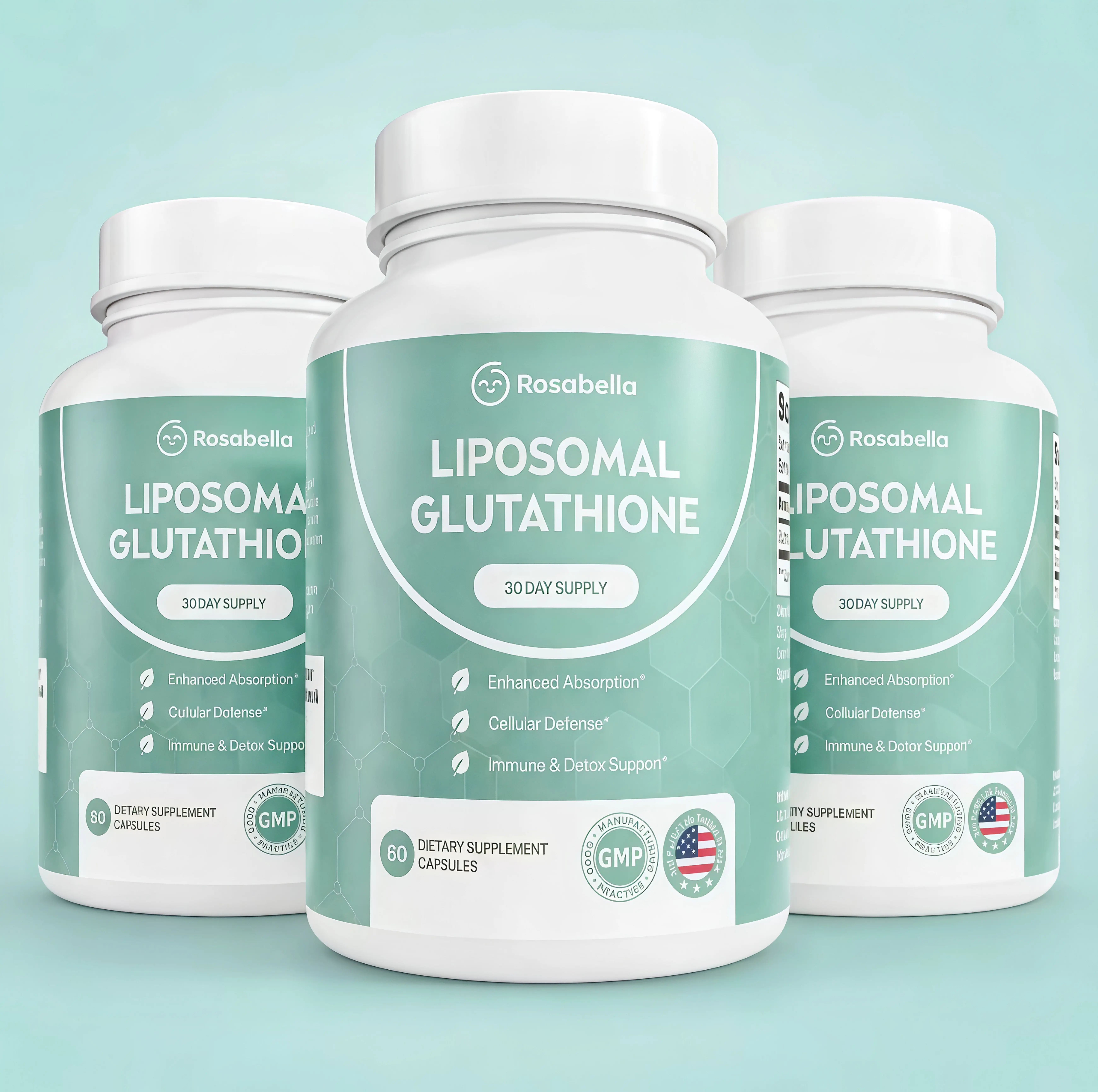 3 Botte Liposomal Glutathione Capsules HG– Skin Glow, Immune & Detox Support (60 Count) - Rosabella