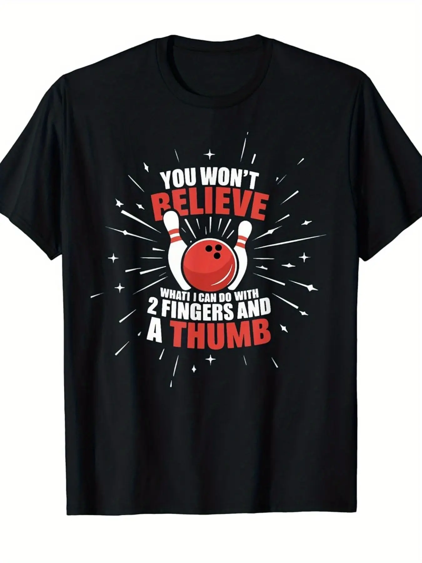 2 Fingers And A Thumb Bowling Bowler Funny Bowling unisex soft cotton short sleeve t shirt, vintage graphic casual tee for men women teens, perfect birthday holiday gift for camping travel gym daily street  wear