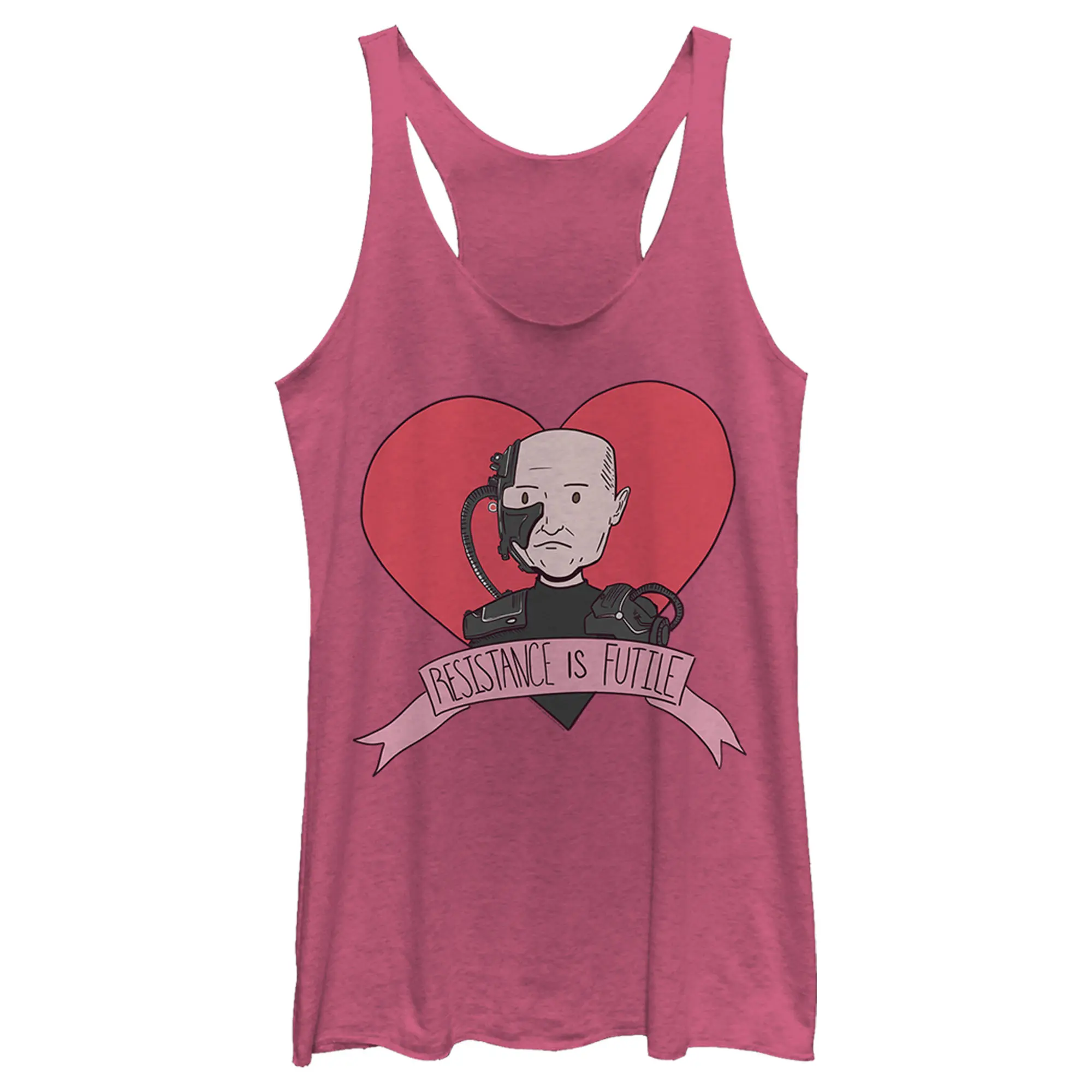 Women's Sleeveless Casual Graphic Polyester All-Season Star Trek: The Next Generation Valentine's Borg Picard Heart "Resistance Is Futile" Racerback Tank Top