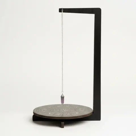 Black Wooden Engraved Pendulum Stand - Unisex Altar Items with Decor, Engraved Symbols, Zodiac Symbols, 7-Day Cue, Numbers, Yes/No Answers, Pendulum Divination Support, Elegant Home Organizer Storage Holder