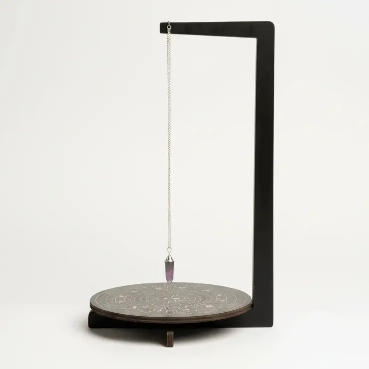 Black Wooden Engraved Pendulum Stand - Unisex Altar Items with Decor, Engraved Symbols, Zodiac Symbols, 7-Day Cue, Numbers, Yes/No Answers, Pendulum Divination Support, Elegant Home Organizer Storage Holder