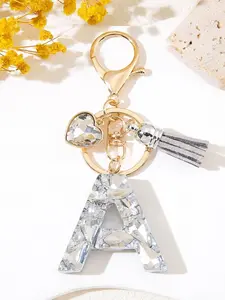 1pc /Initial keychain accessory Apricot Love Heart Tassel Glue Letter Key ring chains Outdoor Casual Backpack Charm DIY Outdoor Backpack Hanging Accessories Key Chain Key Ring Suitable as Gifts for Friends Stylish Keychain Trendy Cute Keychain