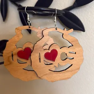 I Love Locs cherry wood earrings 2.5 inches