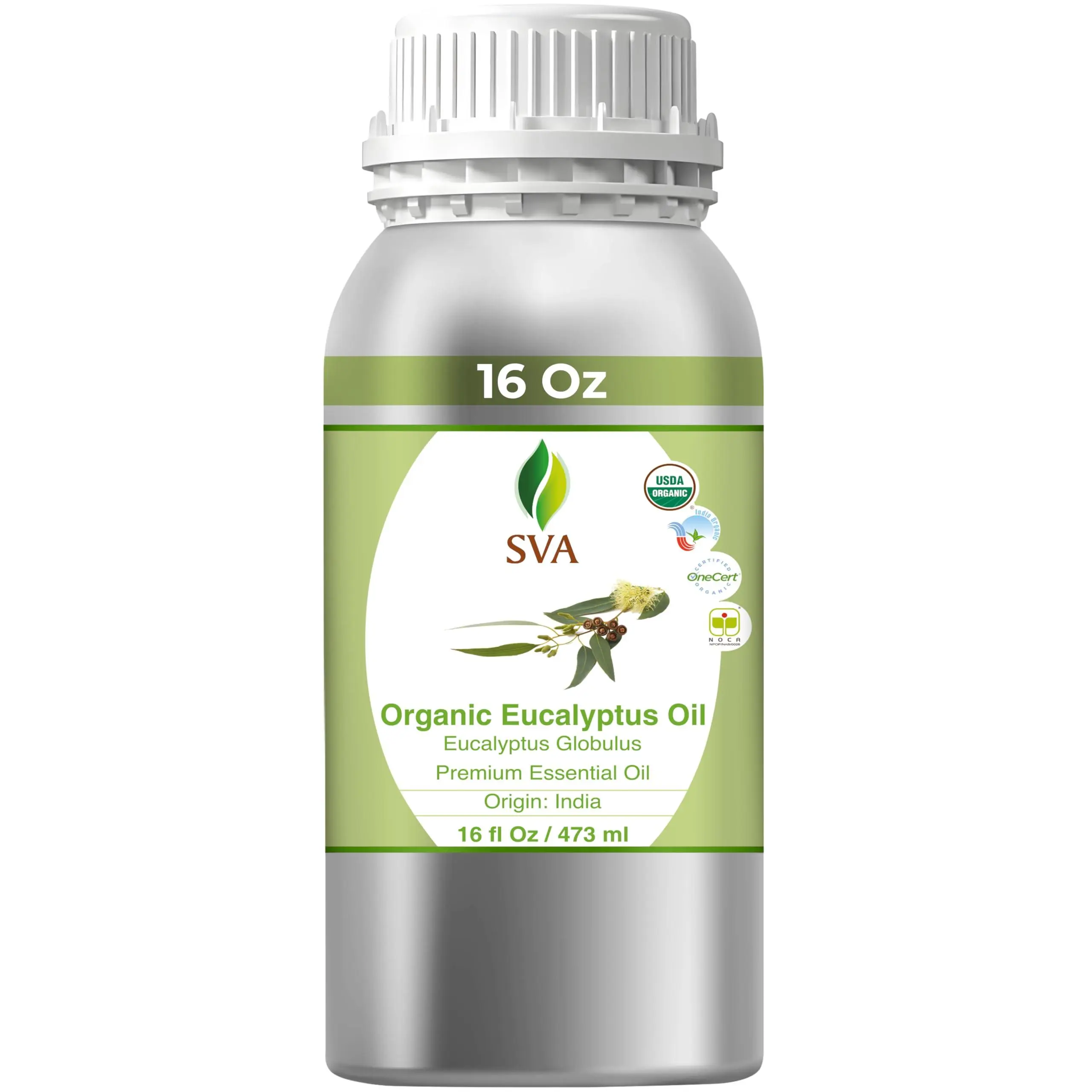 SVA 100% Natural Organic Essential Oil - 16 Fl Oz Eucalyptus Extract, Diffuser Refill, Therapeutic Wellness Support for Aromatherapy, Healthy Skin Care, Organic Essential Oils, Scent Diffuser Oil, Clean