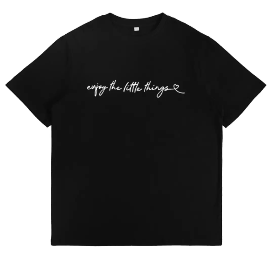 Womens Graphic Tee Enjoy The Little Things Minimalist Script Print Short Sleeve Crewneck Soft Cotton Casual Summer Top Cute Trendy Streetwear Outfit