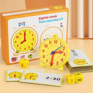 1 Set Time Teaching & Demonstration Clock Model, Including 1 Count Plastic Clock & 3 Counts Dices & 12pcs Double-sided Content Cards, Math Learning Toys For Kids, Table Math Games, Christmas Gift