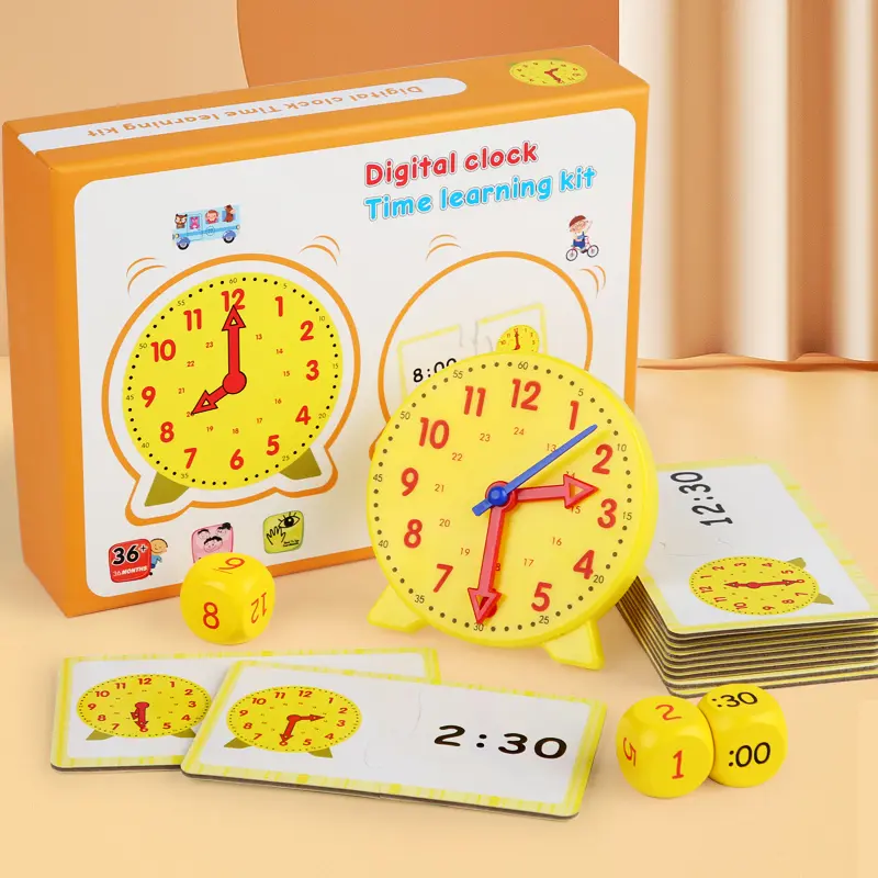 1 Set Time Teaching & Demonstration Clock Model, Including 1 Count Plastic Clock & 3 Counts Dices & 12pcs Double-sided Content Cards, Math Learning Tools, Math Teaching Aid & Toys For Kids, Table Math Games, Christmas Gift