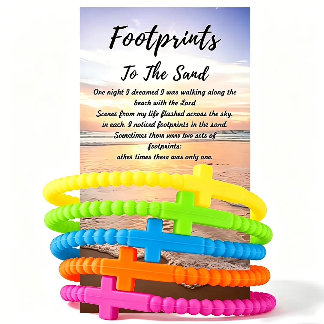 5PCS Cross Bracelets Set, Silicone Wristbands With Cross Charm, Colorful Stackable Bracelets For Women Men