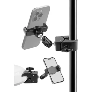 Mic Stand Phone Holder, Pole Mount Clamp Phone Holder for Microphone Guitar Drums  Photography Light Stand, Compatible with  Smartphones