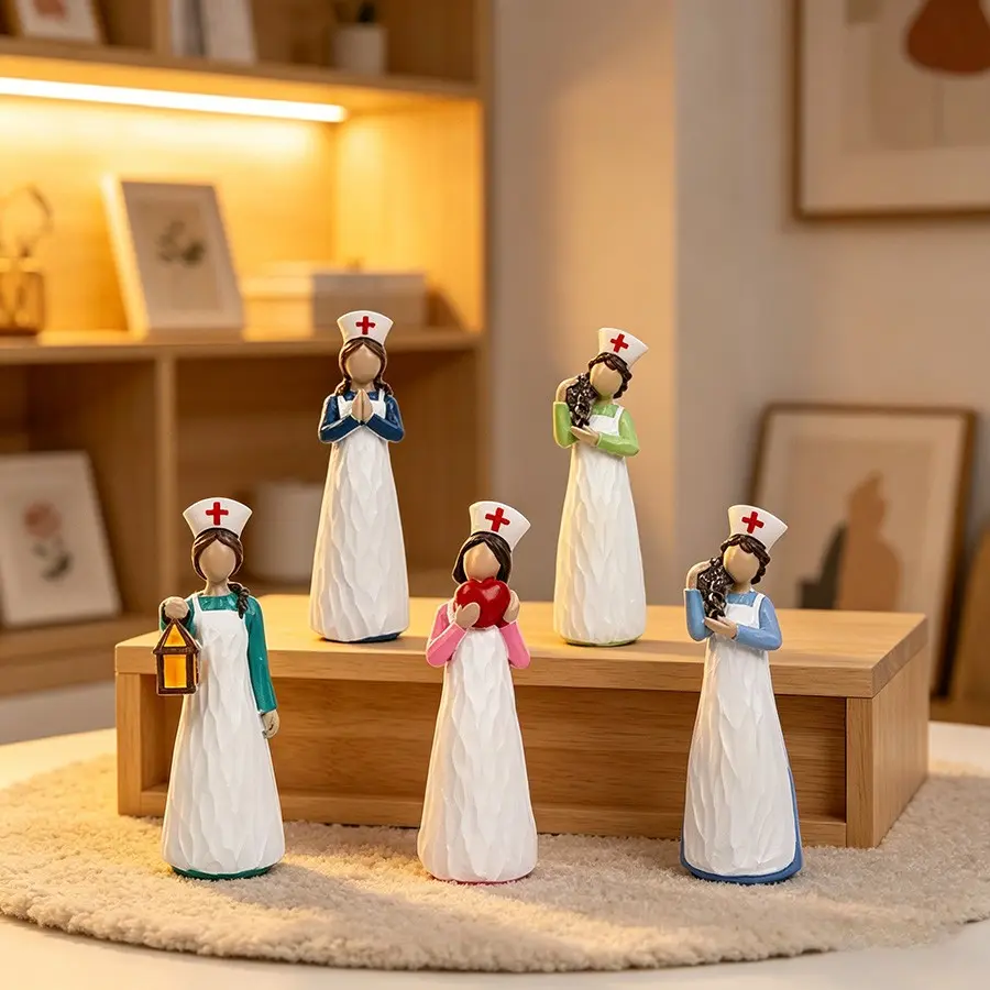 5 Nurse Angel Figurines, Eco-Friendly Resin Material, Unique Poses, Symbolize Care and Dedication, Ideal for Hospitals, Home, Office, Gift