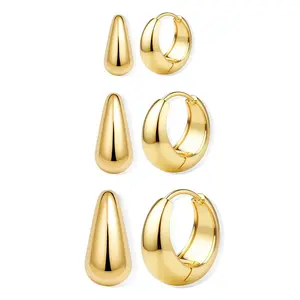 YADOCA 3Pairs Hoop Earrings Set for Women 14K Plated Gold Chunky Earring Silver Plated Hypoallergenic Small Huggie Hoops Lightweight Tiny Thick Trendy Hoop Earrings Stacks for Multiple Piercing