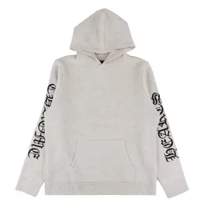 Chrome Hearts Life Sentence Embroidered Logo Cashmere Hooded Sweatshirt Grey Black