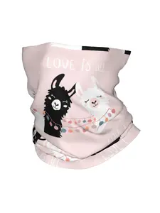 Men's Fashion Alpaca Print Scarf Neckerchief Face Mask - Soft Polyester with "Love is All" Text & Colorful Bead Accents, Brea