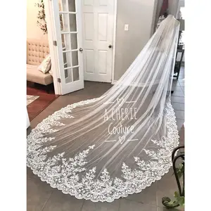 Style RV04 Wide Floral Scroll Lace Royal Veil