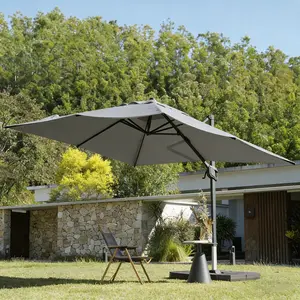 【With Base】9*12FT/10x10 FT Cantilever Patio Umbrella Outdoor with Base- Large Offset Heavy-Duty Aluminum Umbrella with 360° Rotation, 6 Tilts, Windproof, 3-Year Fade Resistance for Pool Deck, Square, Gray