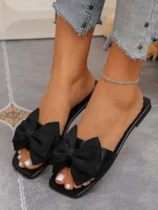 New Summer Women's Flat Sandals, Fashionable Butterfly Knot Half Slip-On Slippers, Casual Outdoor Wear, Comfortable and Stylish