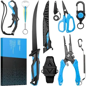 Complete Fishing Tool Kit, Multifunctional Fishing Gear Set with Fishing Pliers Fillet Knife Scissors Fish Lip Gripper Retractor Bottle Opener, Practical Fishing Gifts for Men Fishing stuff