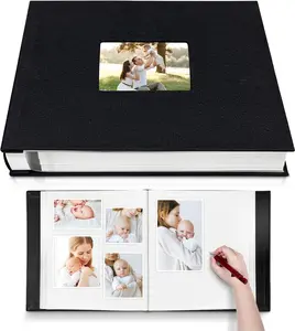 Large Photo Album Self Adhesive with Picture Display Window, 40 Pages Linen Cover Memory Book, 4x6 & 8x10 Size Options, DIY Scrapbook Design
