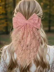Elegant Lace Cut-Out Bow Hair Clip, Dual-Layer Spring Design, Long Draping Tail, All-Season Accessory for Daily Wear, Bridal