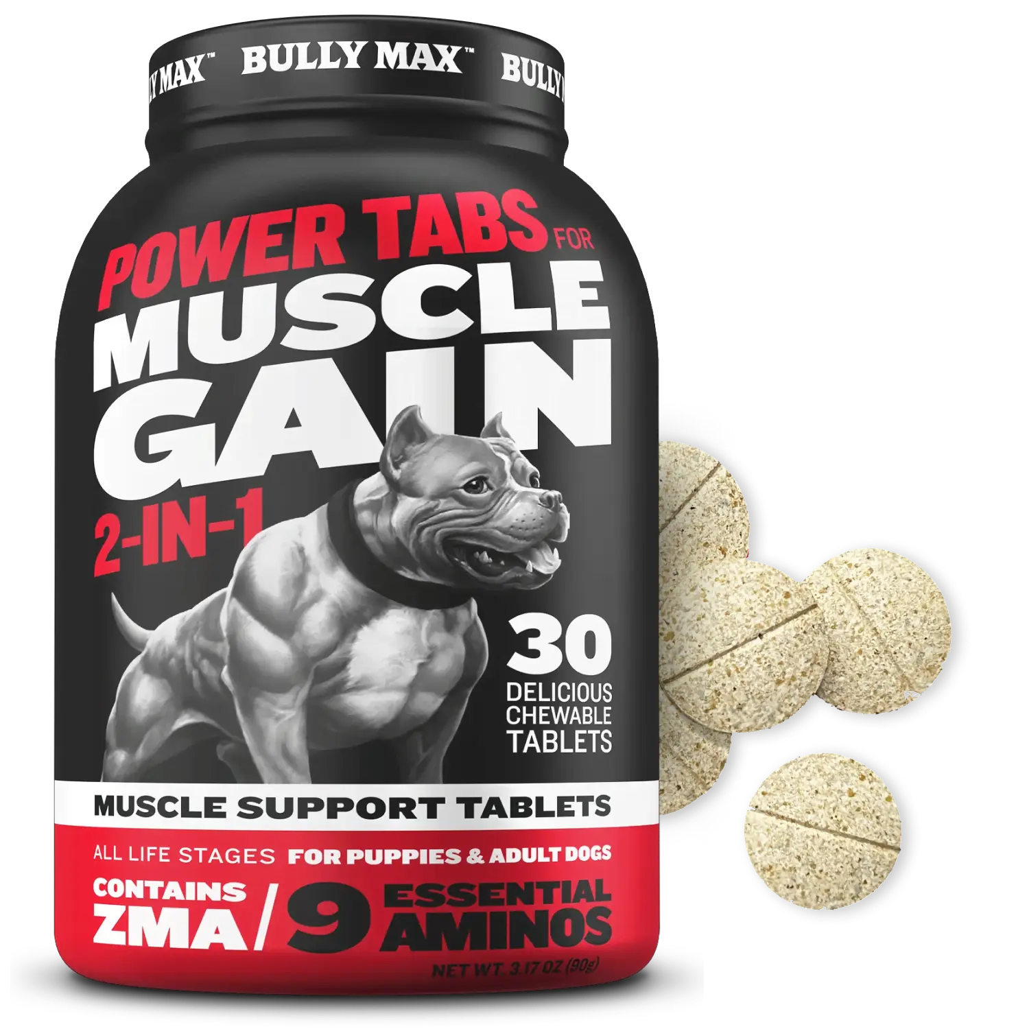 Bully Max 2-in-1 Muscle Builder Chewable Tablets for Puppies & Adult Dogs - Ultimate Canine Dog Supplement for Muscle Gain