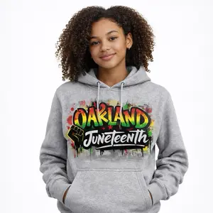 Juneteenth Oakland Hoodie Version One - Gray Pullover with Colorful Design