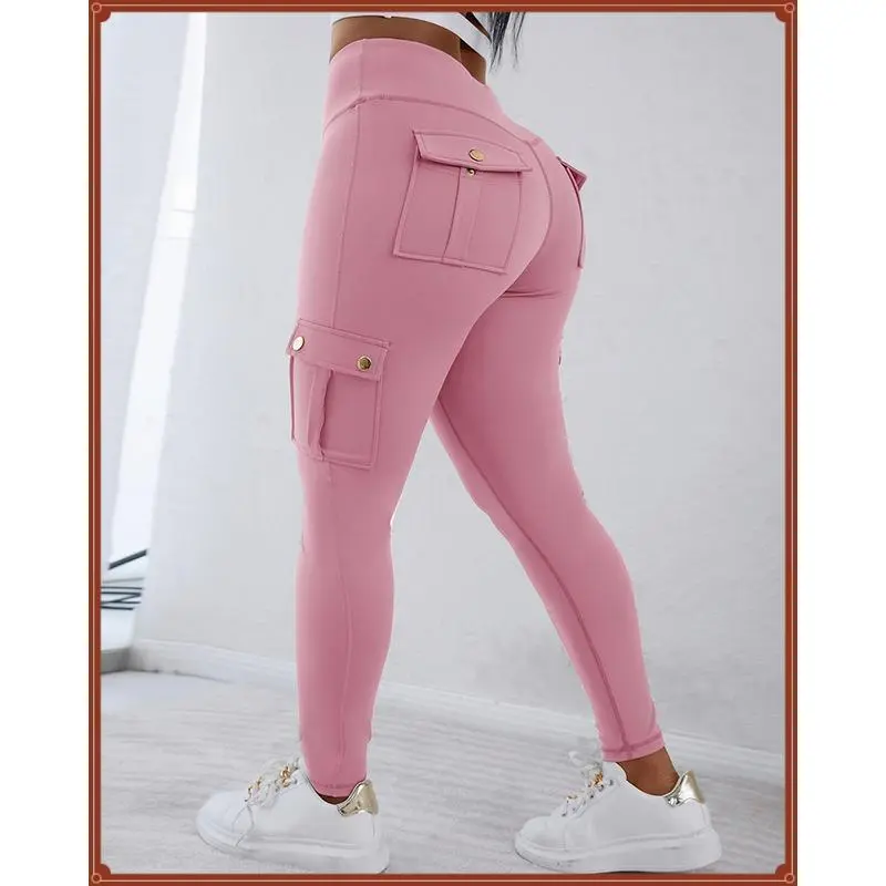 Women's Sporty Cargo Leggings with Flap Pockets, High Waist Tummy Control Butt Lifting Yoga Pants for Workouts, Women's Clothes, Female, Synthetic, Sporty Sports Clothing Sets